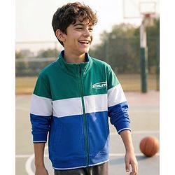 Pine Kids Cotton Knit Full Sleeves Cut & Sew SweatJacket with Text Print - Multicolor
