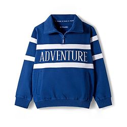 Pine Kids Cotton Knit Full Sleeves Cut & Sew Sweatshirt with Text Graphic & Kangaroo Pocket - Blue