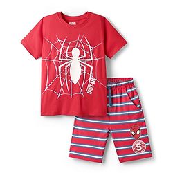 Pine Kids Marvel 100% Cotton Half Sleeves Shorts Night Suit With Spider Man Graphics - Red