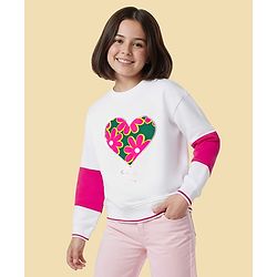 Pine Kids Cotton Kit Full Sleeves Sweatshirt with Floral Print & Sequin Detailing - White