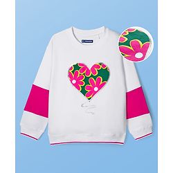 Pine Kids Cotton Kit Full Sleeves Sweatshirt with Floral Print & Sequin Detailing - White