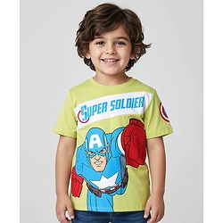 Pine Kids Marvel Single Jersey Knit Half Sleeves Cut & Sew T-Shirt With Captain America Graphics - Green