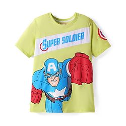 Pine Kids Marvel Single Jersey Knit Half Sleeves Cut & Sew T-Shirt With Captain America Graphics - Green
