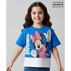Pine Kids Disney Single Jersey Knit Half Sleeves Oversized Overlapped Drop Shoulder T-Shirt with Tank Top and Minnie Mouse Graphics - Blue & White