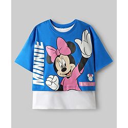 Pine Kids Disney Single Jersey Knit Half Sleeves Oversized Overlapped Drop Shoulder T-Shirt with Tank Top and Minnie Mouse Graphics - Blue & White