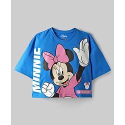 Pine Kids Disney Single Jersey Knit Half Sleeves Oversized Overlapped Drop Shoulder T-Shirt with Tank Top and Minnie Mouse Graphics - Blue & White