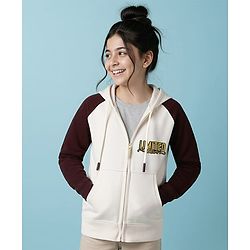Pine Kids Cotton Knit Full Raglan Sleeves Hooded SweatJacket with Kangaroo Pocket & Foil Print - Multicolor