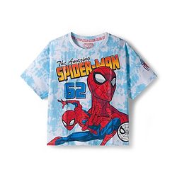 Pine Kids Marvel Single Jersey Knit Drop Shoulder Half Sleeves T-Shirt & Shorts Set with Spider Man Graphic - Blue