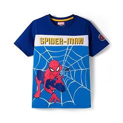 Pine Kids Marvel Single Jersey Knit Half Sleeves Cut & Sew T-Shirt with Spiderman Graphics - Blue