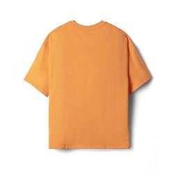 Pine Kids Disney Single Jersey Knit Oversized Drop Shoulder Half Sleeves T-Shirt With Mickey Mouse Graphics - Orange