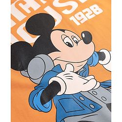Pine Kids Disney Single Jersey Knit Oversized Drop Shoulder Half Sleeves T-Shirt With Mickey Mouse Graphics - Orange