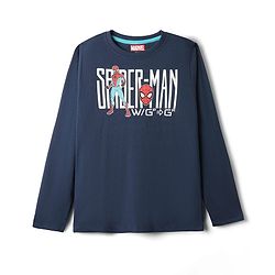 Pine Kids Marvel Single Jersey Knit Full Sleeves T-Shirt With Spider-Man Graphics - Navy Blue
