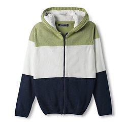 Pine Kids Knit Full Sleeves Hooded Front Open Sweater with Color Block - Multicolor