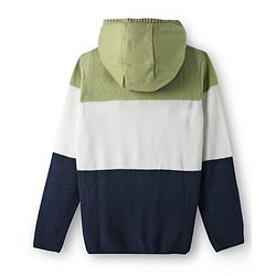 Pine Kids Knit Full Sleeves Hooded Front Open Sweater with Color Block - Multicolor