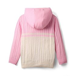 Pine Kids Knit Full Sleeves Front Open Hooded Sweater with Cable Knit Design - Pink
