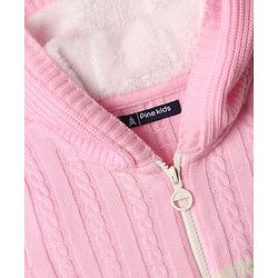 Pine Kids Knit Full Sleeves Front Open Hooded Sweater with Cable Knit Design - Pink