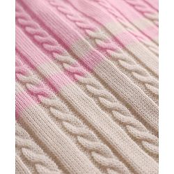 Pine Kids Knit Full Sleeves Front Open Hooded Sweater with Cable Knit Design - Pink