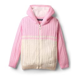 Pine Kids Knit Full Sleeves Front Open Hooded Sweater with Cable Knit Design - Pink