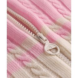 Pine Kids Knit Full Sleeves Front Open Hooded Sweater with Cable Knit Design - Pink