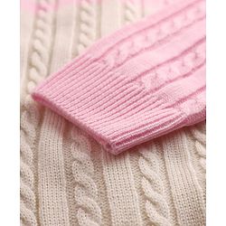 Pine Kids Knit Full Sleeves Front Open Hooded Sweater with Cable Knit Design - Pink