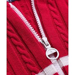 Pine Kids Knit Full Sleeves Front Open Hooded Sweater with Cable Knit Design - Red