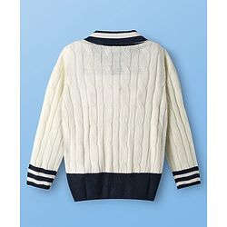 Pine Kids Knit Full Sleeves Front Open Sweater with Cable Knit Design - Off White