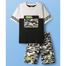 Pine Kids Marvel Single Jersey Knit Half Drop Shoulder Sleeves Oversized T-Shirt & Shorts Set with Front & Back Black Panther Graphics & Pocket Detailing - Multicolor