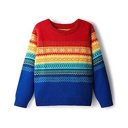Pine Kids Cotton Knit Full Sleeves Pullover Sweater With Aztec & Colour Block Design - Multicolour