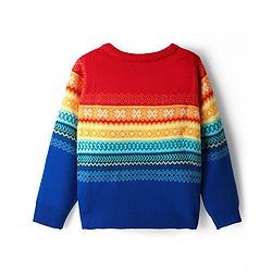 Pine Kids Cotton Knit Full Sleeves Pullover Sweater With Aztec & Colour Block Design - Multicolour