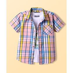 Pine Kids Cotton Woven Half Sleeves Checkered Shirt With T-Shirt - Multicolour