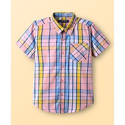 Pine Kids Cotton Woven Half Sleeves Checkered Shirt With T-Shirt - Multicolour