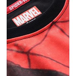 Pine Kids Marvel Single Jersey Knit Drop Shoulder Half Sleeves Oversized T-Shirt with Spiderman Graphics - Red & Black