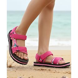 Pine Kids Velcro Closure Sandals with Leaves Print - Pink