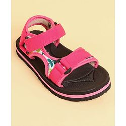 Pine Kids Velcro Closure Sandals with Leaves Print - Pink