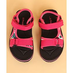 Pine Kids Velcro Closure Sandals with Leaves Print - Pink