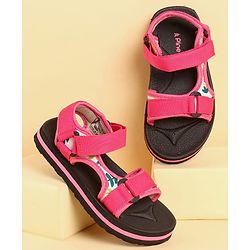Pine Kids Velcro Closure Sandals with Leaves Print - Pink
