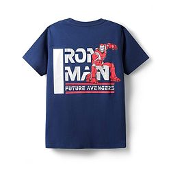 Pine Kids Marvel Single Jersey Knit Half Sleeves T-Shirt with Front and Back Iron Man Graphic - Navy Blue