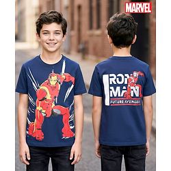 Pine Kids Marvel Single Jersey Knit Half Sleeves T-Shirt with Front and Back Iron Man Graphic - Navy Blue
