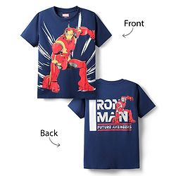 Pine Kids Marvel Single Jersey Knit Half Sleeves T-Shirt with Front and Back Iron Man Graphic - Navy Blue