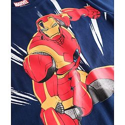 Pine Kids Marvel Single Jersey Knit Half Sleeves T-Shirt with Front and Back Iron Man Graphic - Navy Blue