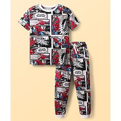 Pine Kids Marvel Single Jersey Knit Half Sleeves Co-ords Night Suit with Spider Man Graphics - Multicolor