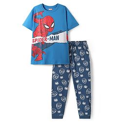 Pine Kids Marvel Single Jersey Knit Half Sleeves Night Suit with Spider Man Graphics - Blue