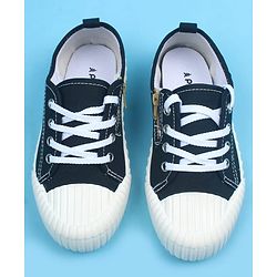 Pine Kids Casual Shoes With Zipper & Lace Up Closure - Black