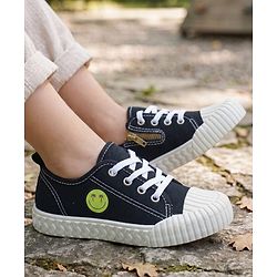 Pine Kids Casual Shoes With Zipper & Lace Up Closure - Black