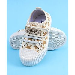 Pine Kids Velcro Closure Casual Shoes With Star Print - Beige