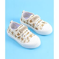 Pine Kids Velcro Closure Casual Shoes With Star Print - Beige