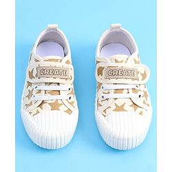 Pine Kids Velcro Closure Casual Shoes With Star Print - Beige