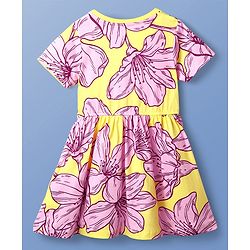 Pine Kids Cotton Knit Half Sleeves One Piece Frock with Floral Print - Multicolor