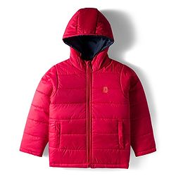Pine Kids Woven Full Sleeves Solid Hooded Padded Jacket - Red