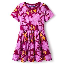 Pine Kids Cotton Knit Half Sleeves Frock with Floral Print - Maroon & Pink